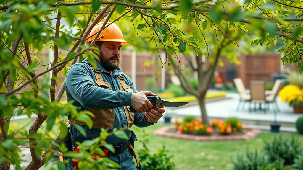arborist tree trimming, healthy trees in backyard, showcasing professional tree trimming cost