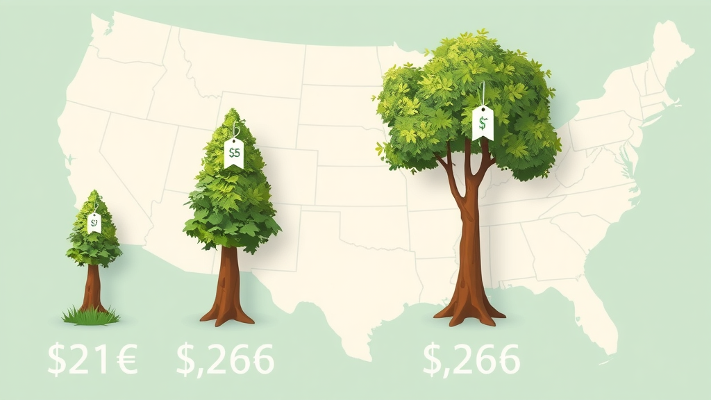 average tree trimming cost by region and size, infographic with urban and suburban tree price comparisons