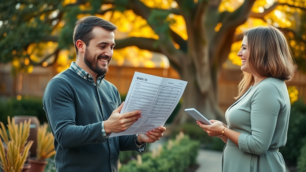 Tree removal estimator discussing transparent pricing with customer, [Your City], best tree trimming company