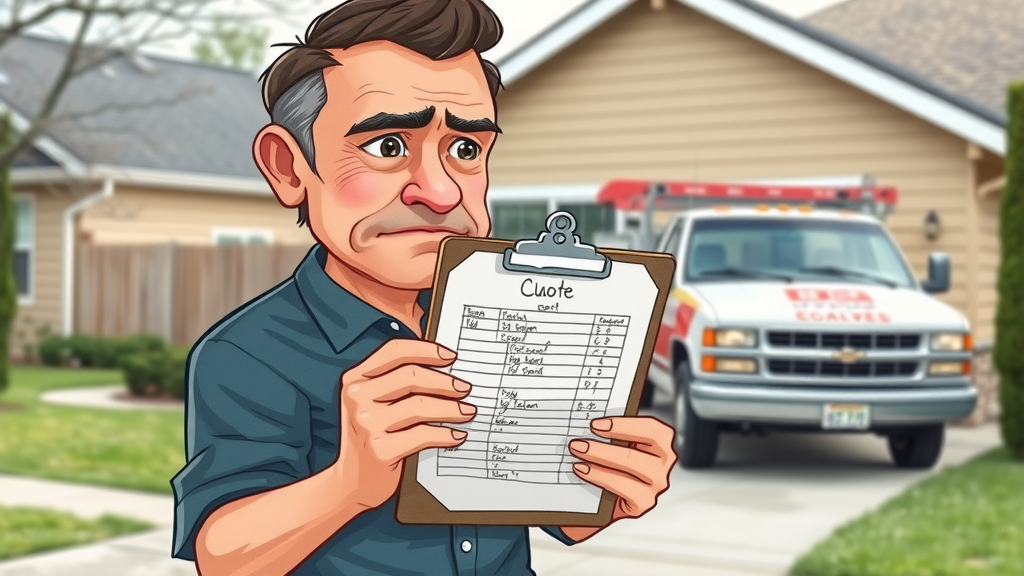 skeptical homeowner reviewing poorly detailed tree trimming quote on clipboard