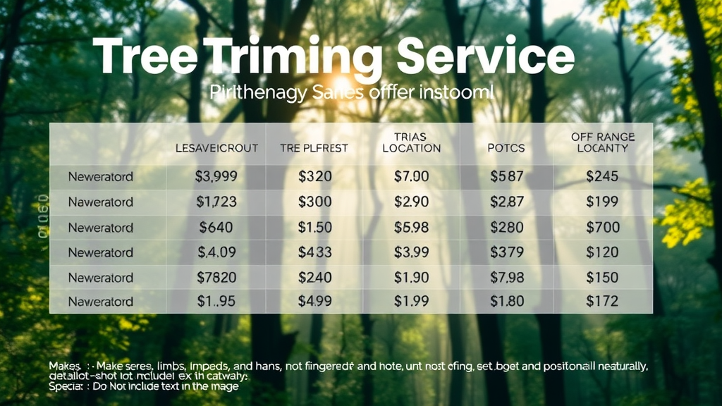 tree trimming near me infographic showing service price ranges and influencing factors