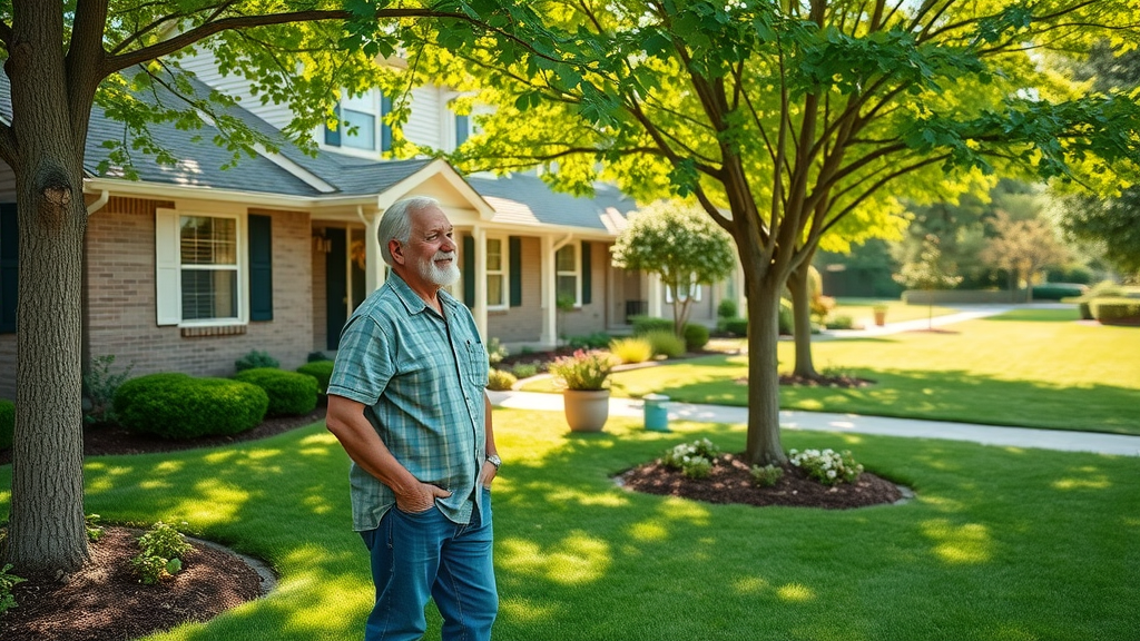 lush suburban front yard with neatly trimmed trees and manicured green lawn, showcasing curb appeal landscaping